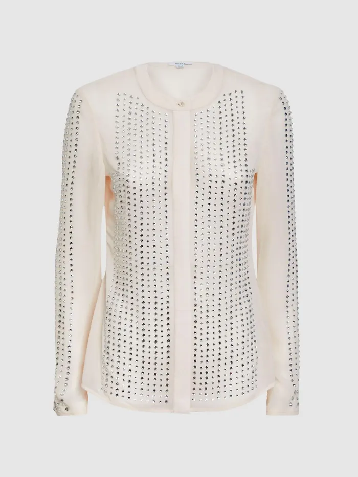 Reiss Tops Robyn Fitted Embellished Shirt Cream 8211 Women
