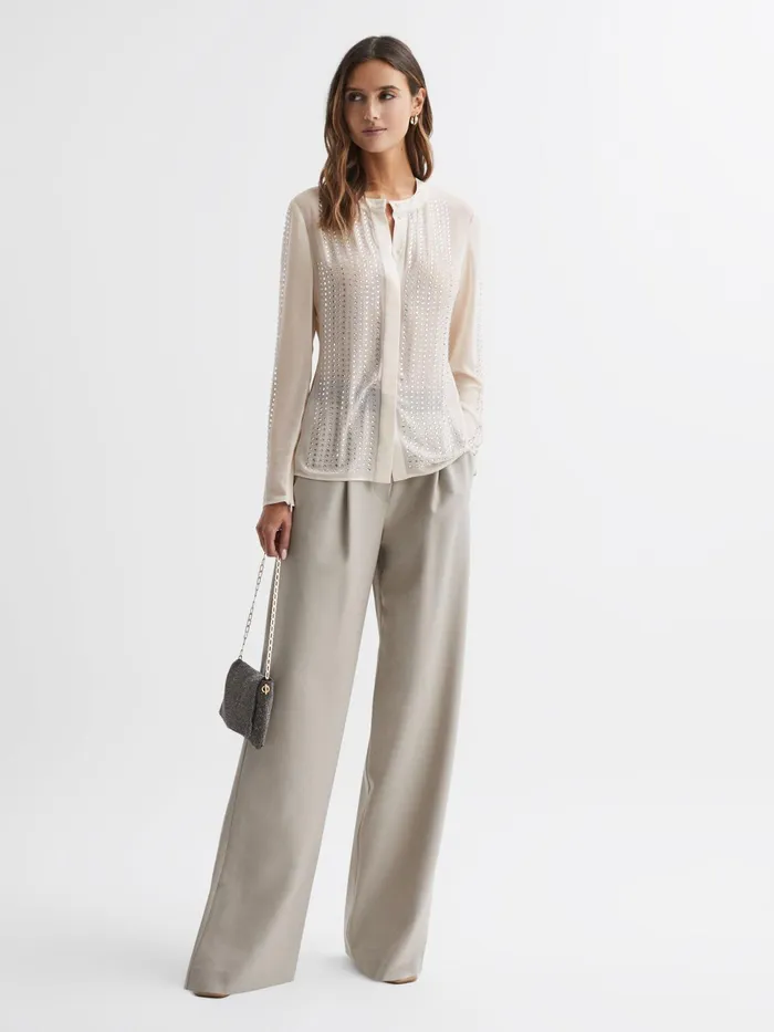 Reiss Tops Robyn Fitted Embellished Shirt Cream 8211 Women