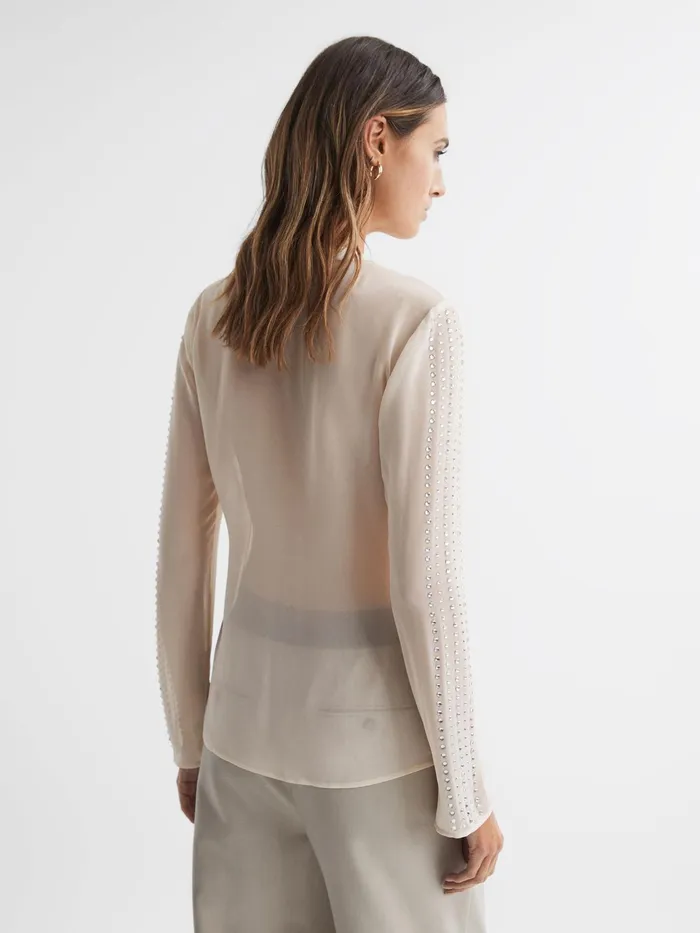 Reiss Tops Robyn Fitted Embellished Shirt Cream 8211 Women