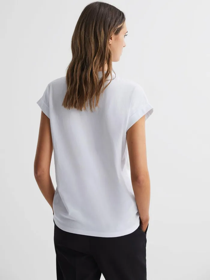 Reiss Tops Tara Cotton Motif Crew Neck TShirt White 8211 Women