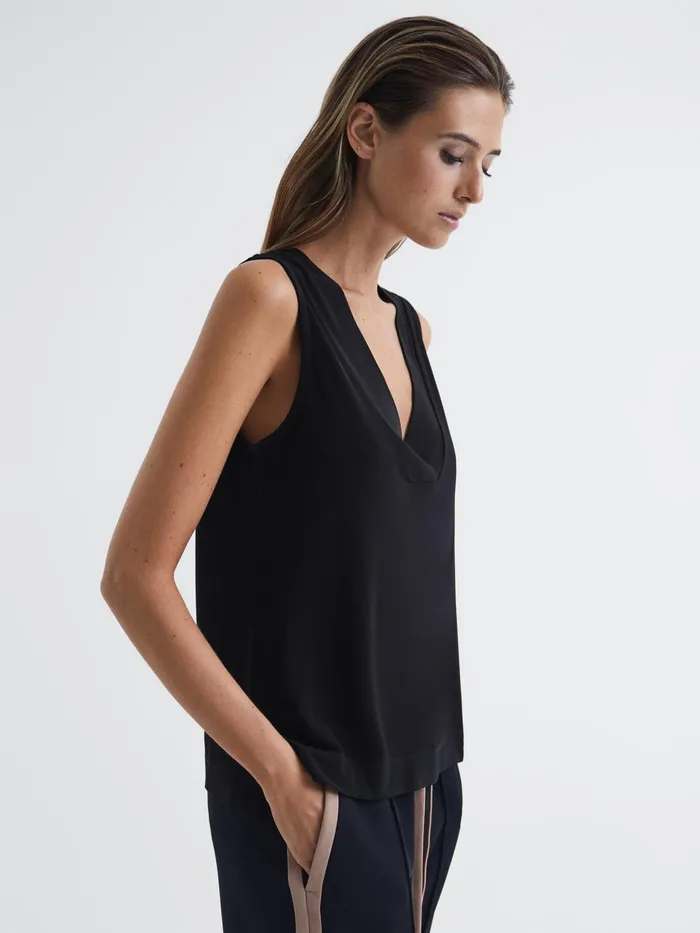Reiss Tops Taylor VNeck Shell Blouse Black 8211 Women