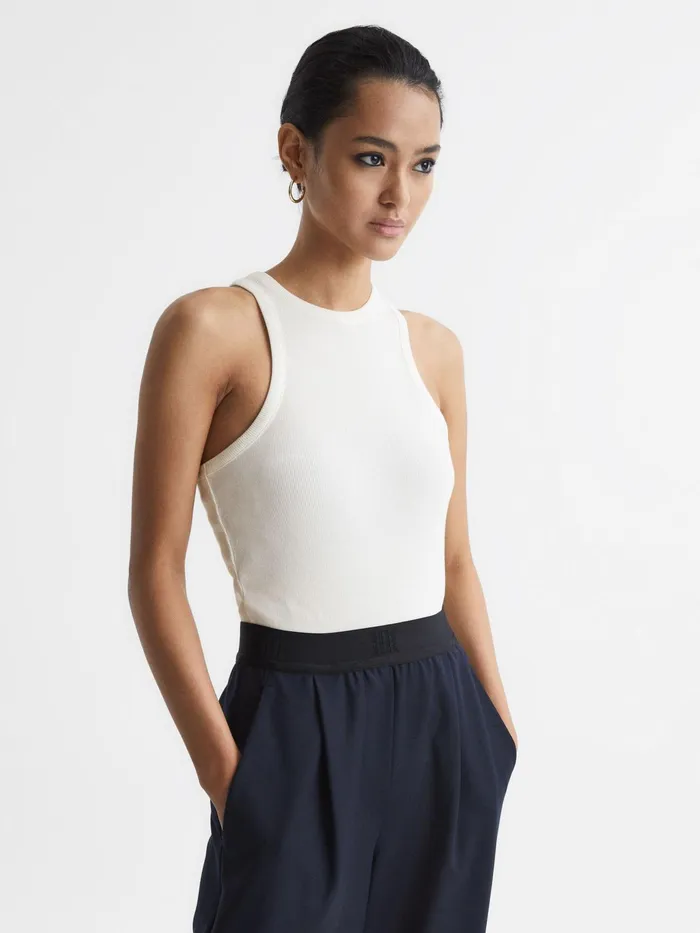 Reiss Tops Zoe Crew Neck Ribbed Racer Vest Top Black 8211 Women