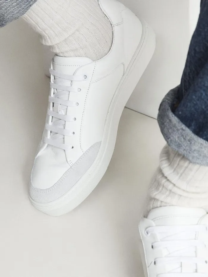 Reiss Trainers Ashley Perf Leather Low Top Trainers White 8211 Men