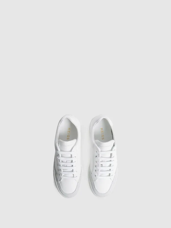 Reiss Trainers Ashley Perf Leather Low Top Trainers White 8211 Men
