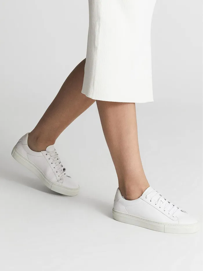 Reiss Trainers Finley LaceUp Leather Trainers Biscuit 8211 Women