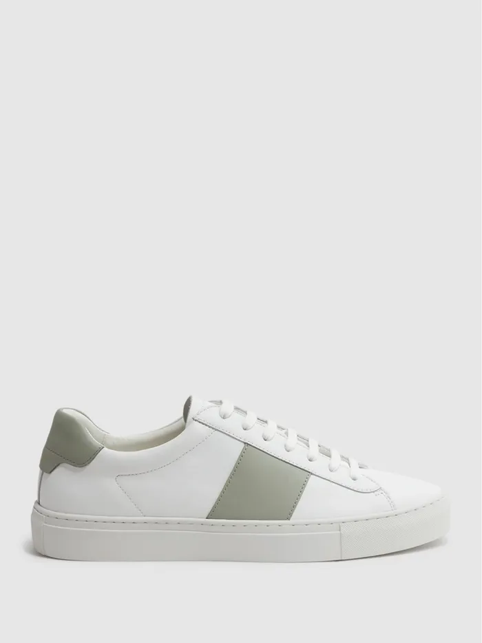 Reiss Trainers Finley Stripe Leather Trainers Whitesage 8211 Men
