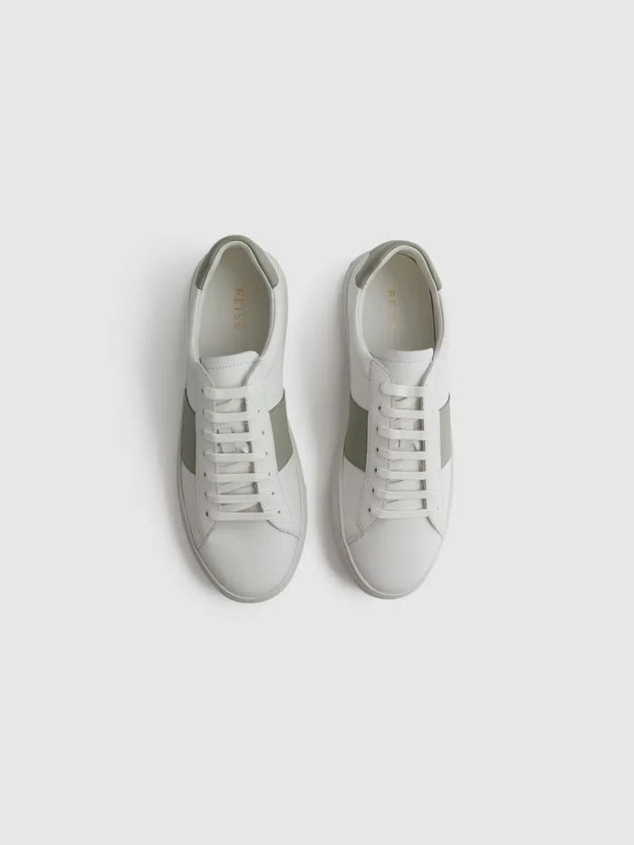Reiss Trainers Finley Stripe Leather Trainers Whitesage 8211 Men