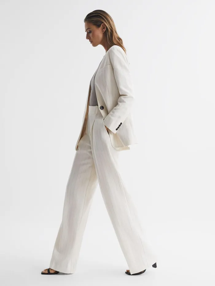 Reiss Trousers Arleth Wide Leg High Rise Pinstripe Trousers White 8211 Women