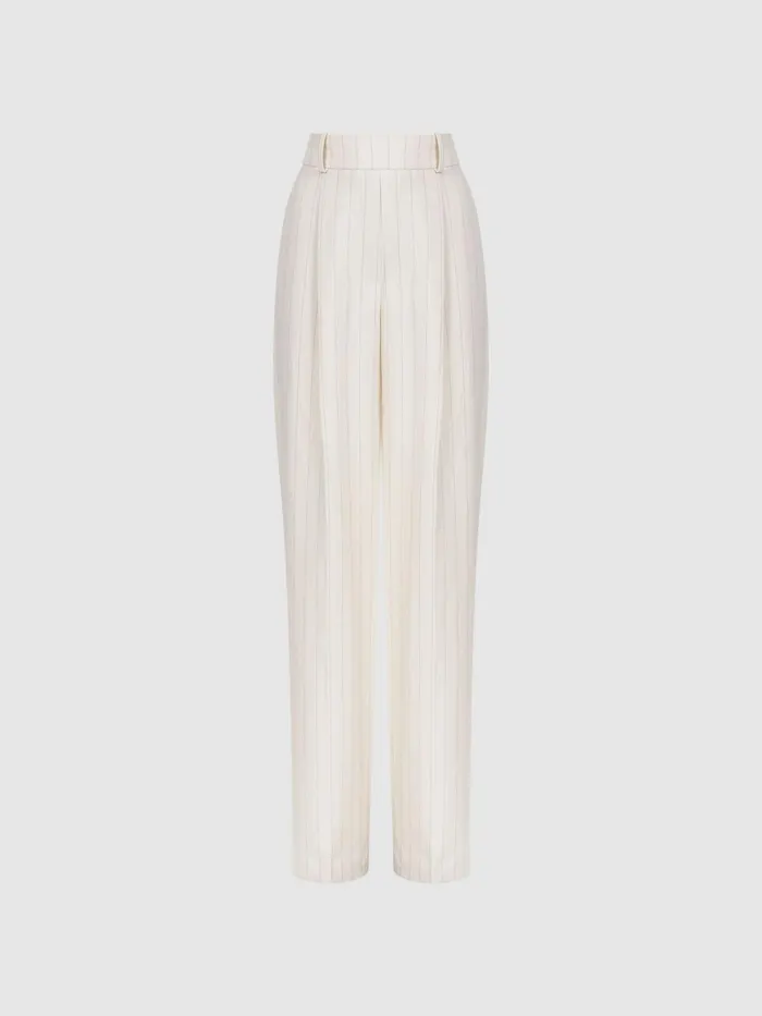 Reiss Trousers Arleth Wide Leg High Rise Pinstripe Trousers White 8211 Women