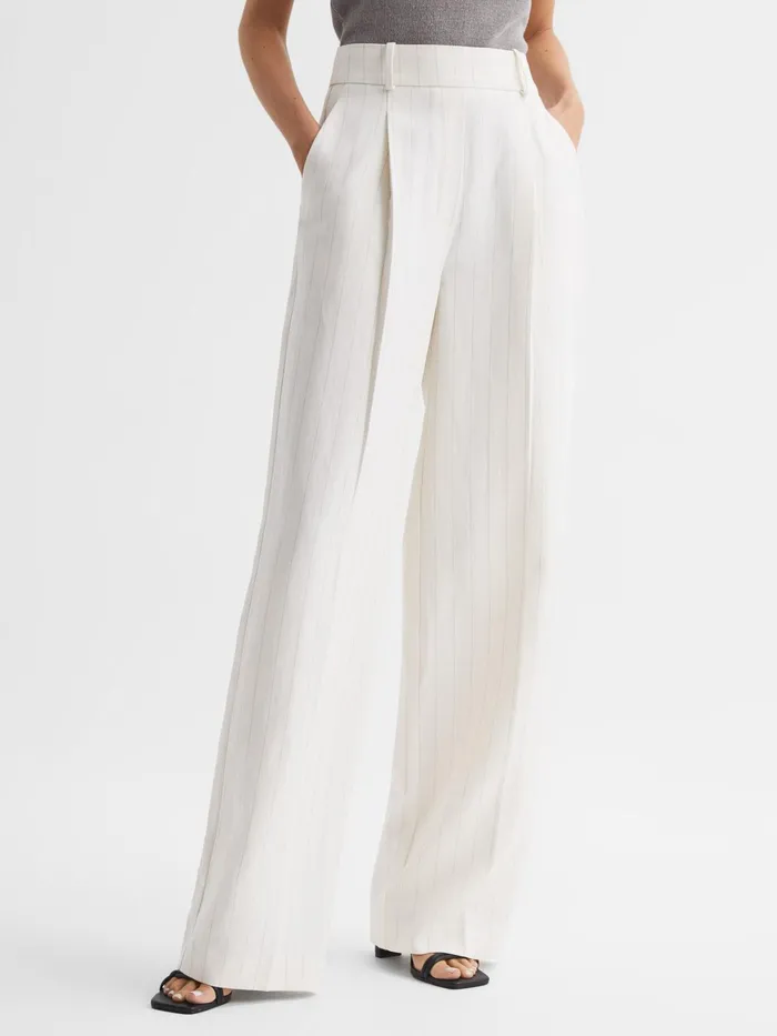 Reiss Trousers Arleth Wide Leg High Rise Pinstripe Trousers White 8211 Women