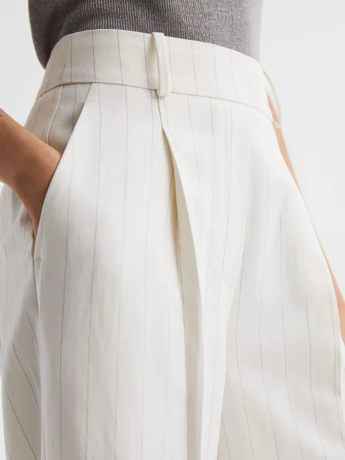 Reiss Trousers Arleth Wide Leg High Rise Pinstripe Trousers White 8211 Women