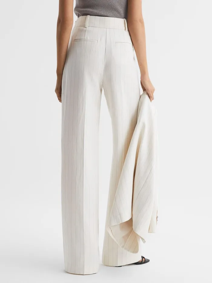 Reiss Trousers Arleth Wide Leg High Rise Pinstripe Trousers White 8211 Women