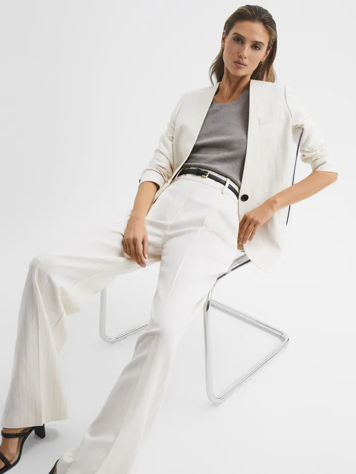 Reiss Trousers Arleth Wide Leg High Rise Pinstripe Trousers White 8211 Women