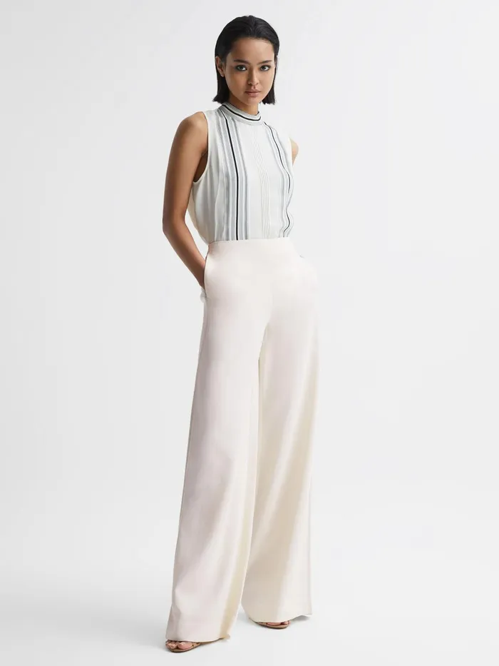 Reiss Trousers Carlie Mid Rise Wide Leg Trousers Cream 8211 Women