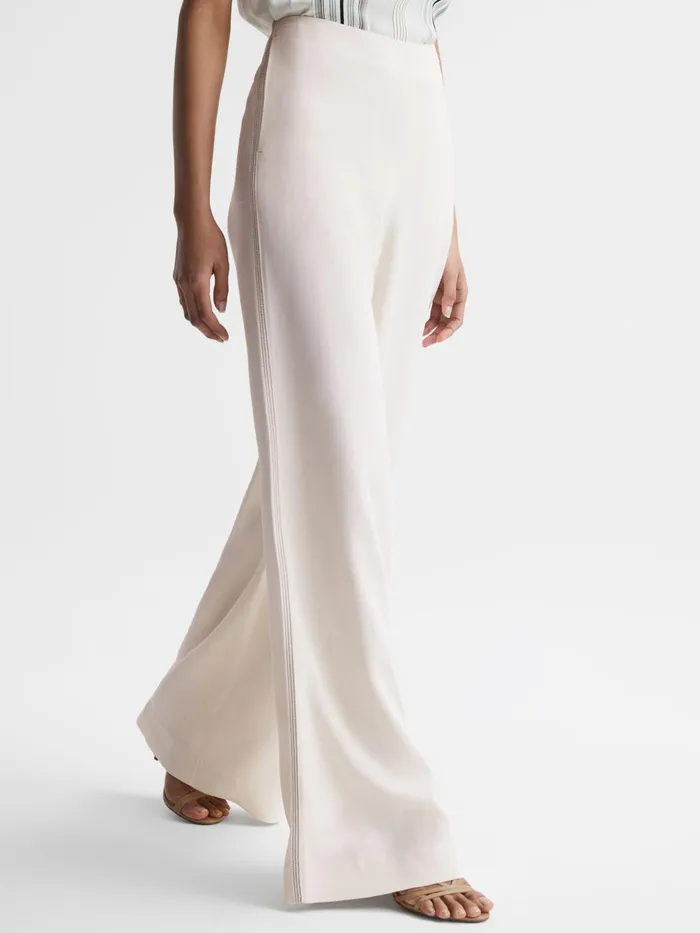 Reiss Trousers Carlie Mid Rise Wide Leg Trousers Cream 8211 Women