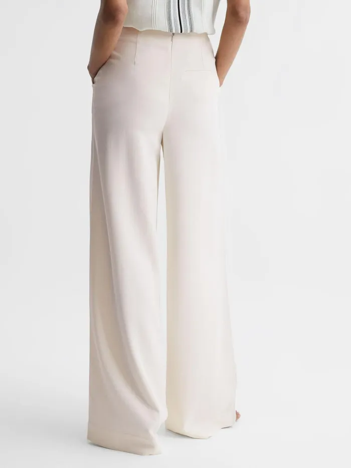 Reiss Trousers Carlie Mid Rise Wide Leg Trousers Cream 8211 Women