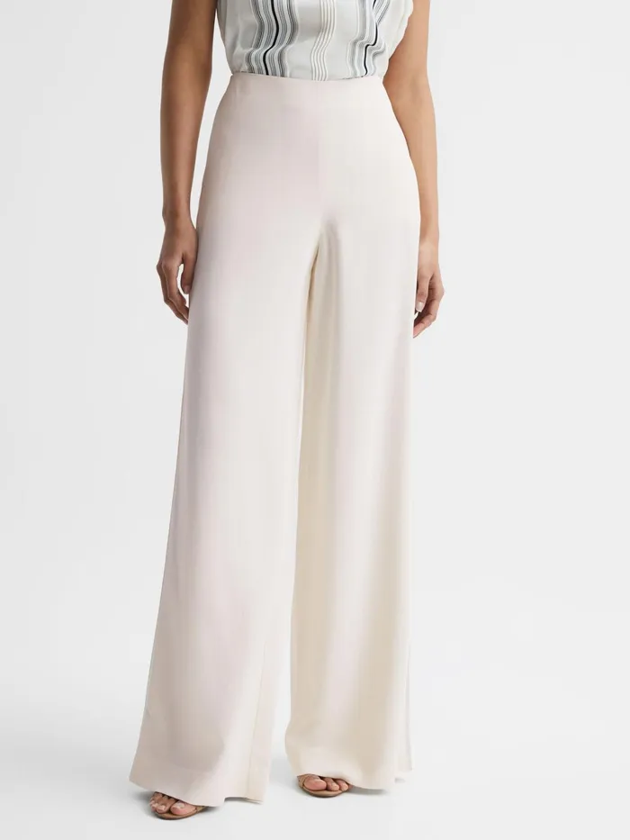 Reiss Trousers Carlie Mid Rise Wide Leg Trousers Cream 8211 Women