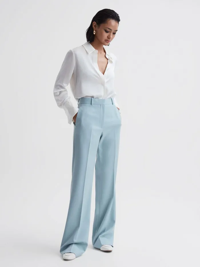 Reiss Trousers Clara Wide Leg Wool Blend Trousers Blue 8211 Women