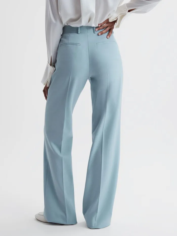 Reiss Trousers Clara Wide Leg Wool Blend Trousers Blue 8211 Women