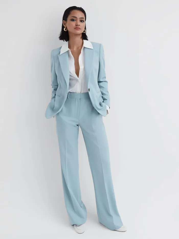 Reiss Trousers Clara Wide Leg Wool Blend Trousers Blue 8211 Women