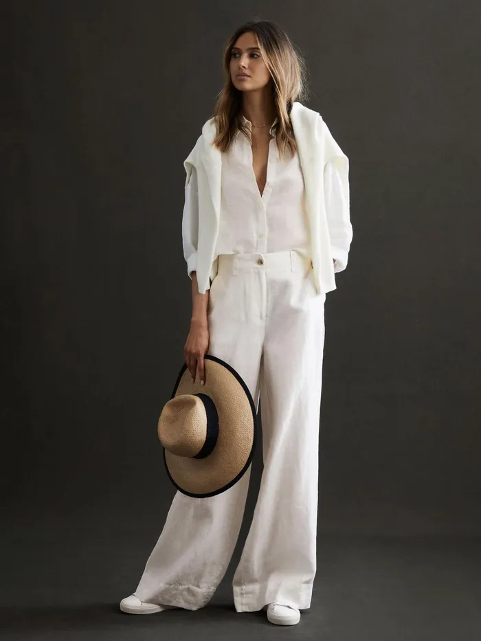 Reiss Trousers Demi Linen Wide Leg Garment Dyed Trousers White 8211 Women