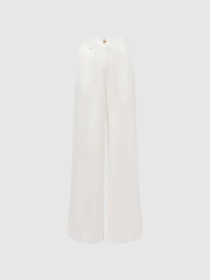 Reiss Trousers Demi Linen Wide Leg Garment Dyed Trousers White 8211 Women