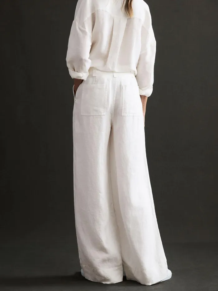 Reiss Trousers Demi Linen Wide Leg Garment Dyed Trousers White 8211 Women