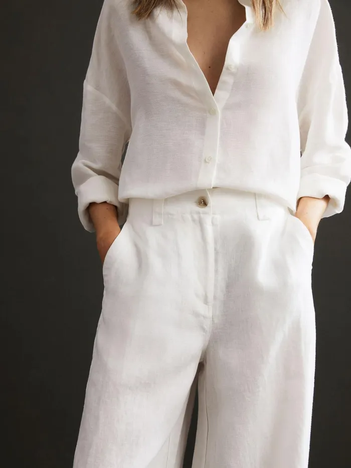 Reiss Trousers Demi Linen Wide Leg Garment Dyed Trousers White 8211 Women