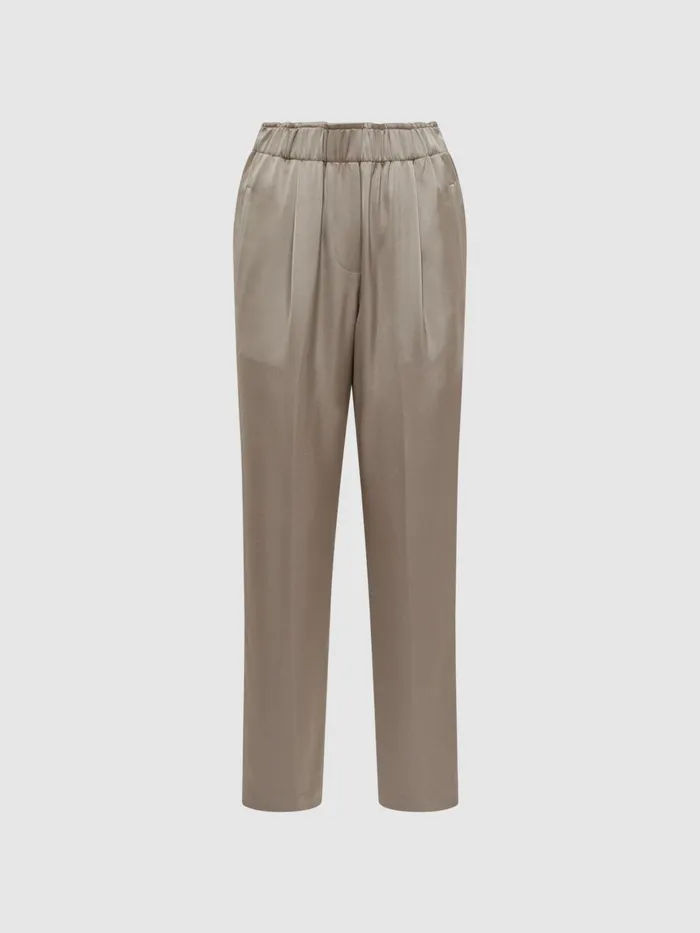 Reiss Trousers Elaina Satin Elasticated Tapered Trousers Mink 8211 Women