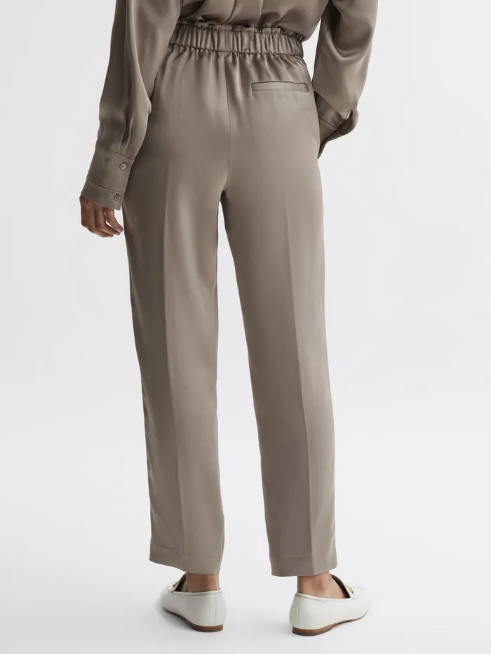 Reiss Trousers Elaina Satin Elasticated Tapered Trousers Mink 8211 Women