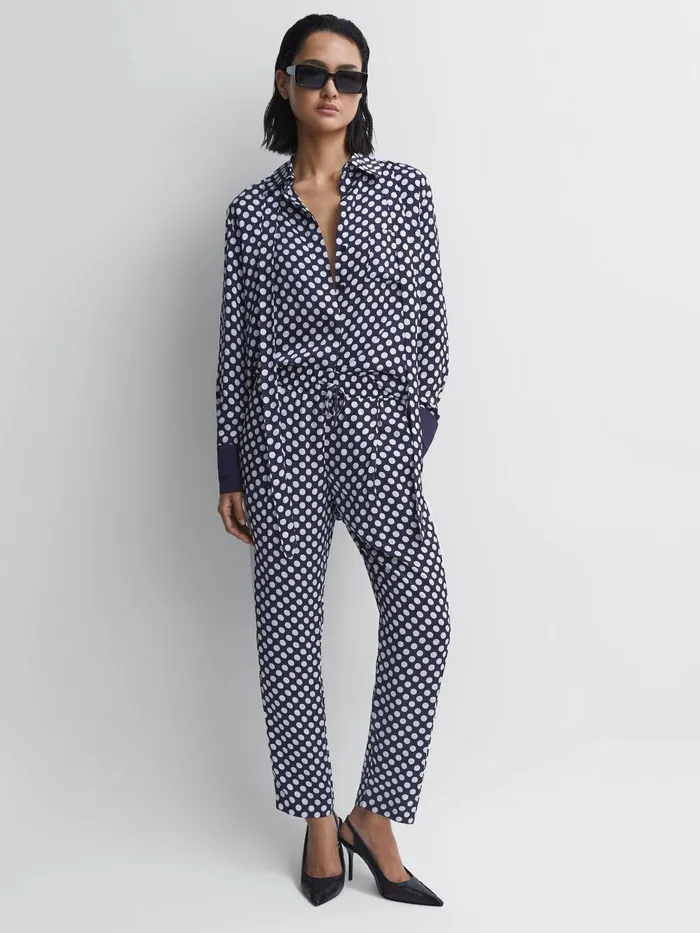 Reiss Trousers Ezra Polka Dot Drawstring Tapered Trousers Navywhite 8211 Women
