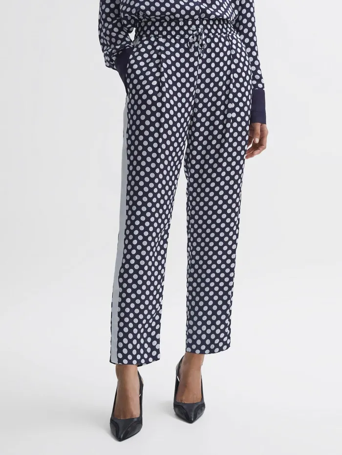 Reiss Trousers Ezra Polka Dot Drawstring Tapered Trousers Navywhite 8211 Women