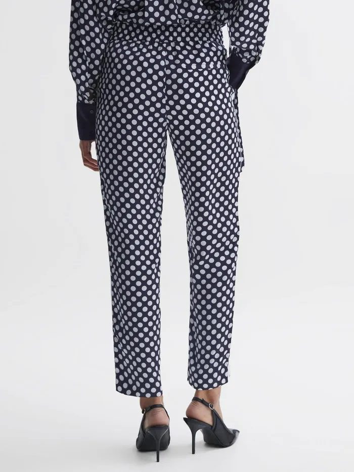 Reiss Trousers Ezra Polka Dot Drawstring Tapered Trousers Navywhite 8211 Women