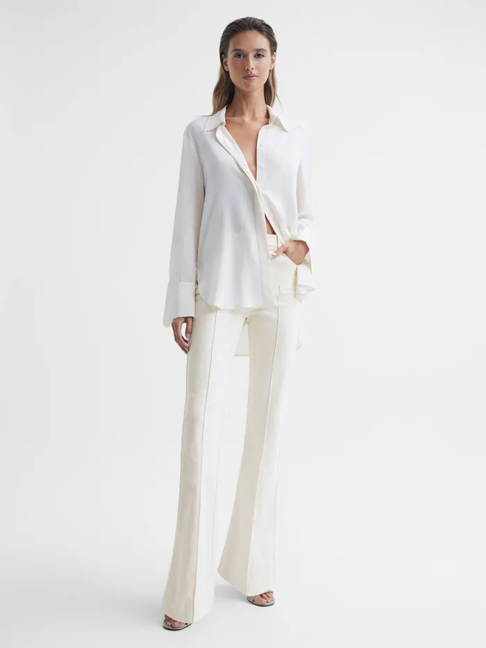 Reiss Trousers Florence High Rise Flared Trousers Cream 8211 Women