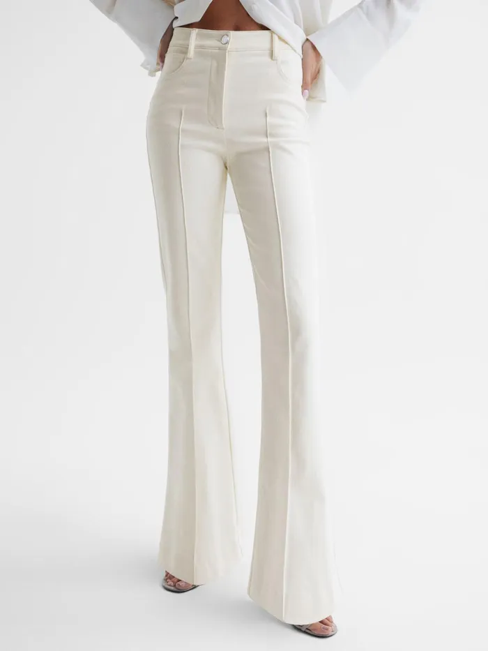 Reiss Trousers Florence High Rise Flared Trousers Cream 8211 Women