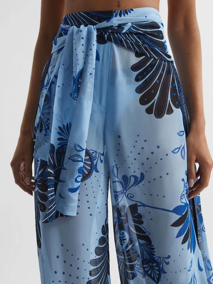 Reiss Trousers Ginnie Sheer Wide Leg Trousers Blue Print 8211 Women