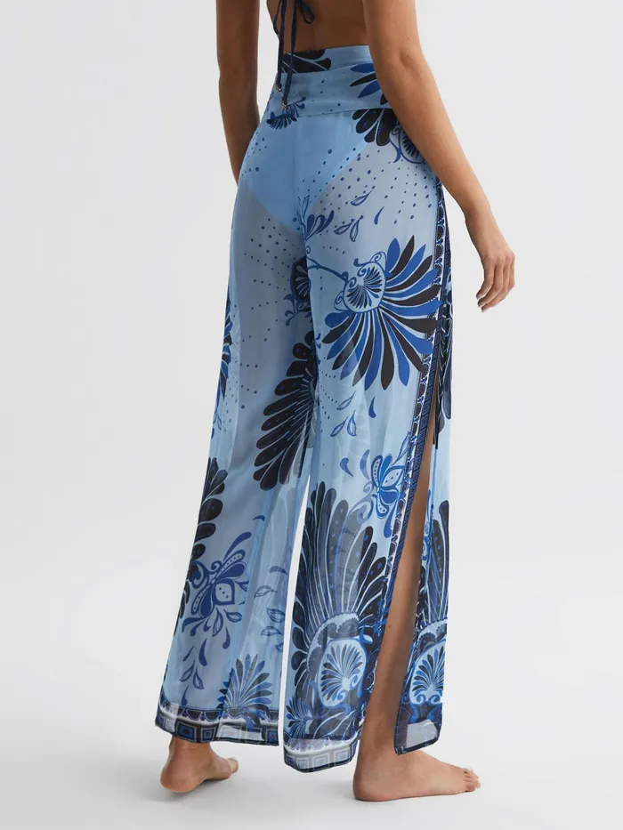 Reiss Trousers Ginnie Sheer Wide Leg Trousers Blue Print 8211 Women