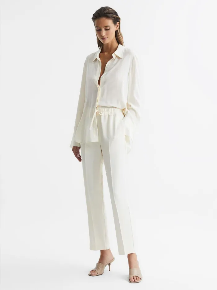 Reiss Trousers Hailey PullOn Tapered Trousers Cream 8211 Women