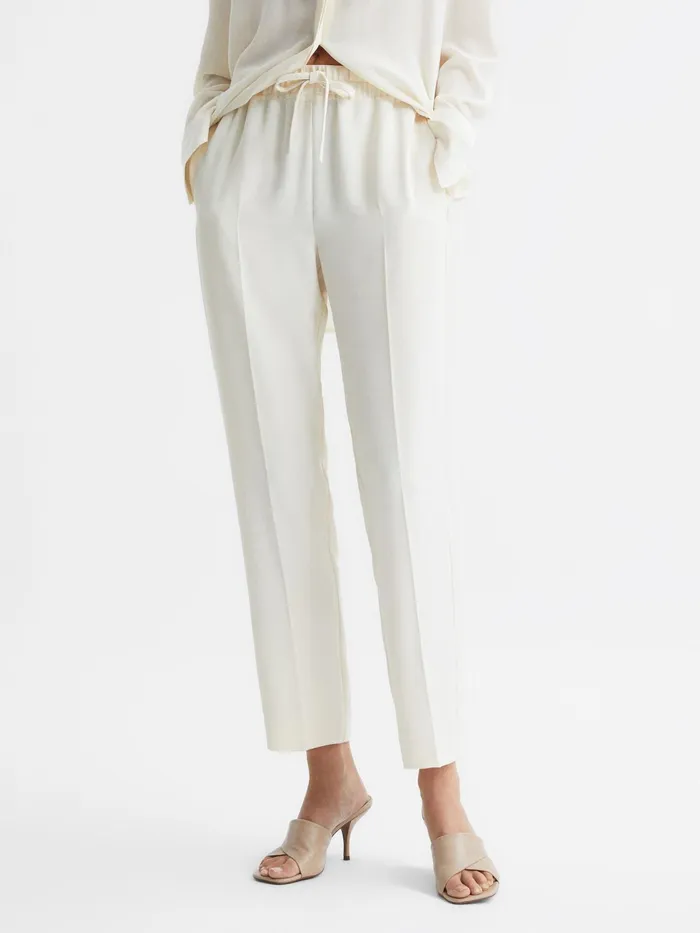 Reiss Trousers Hailey PullOn Tapered Trousers Cream 8211 Women