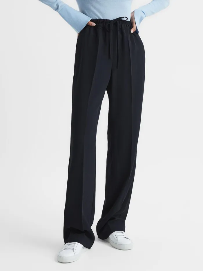 Reiss Trousers Hailey Wide Wide Leg Pull On Trousers Cream 8211 Women