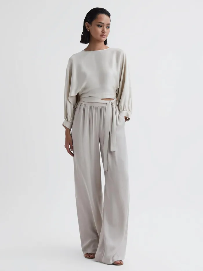 Reiss Trousers Imogen Wide Leg Elasticated Waist Trousers Neutral 8211 Women