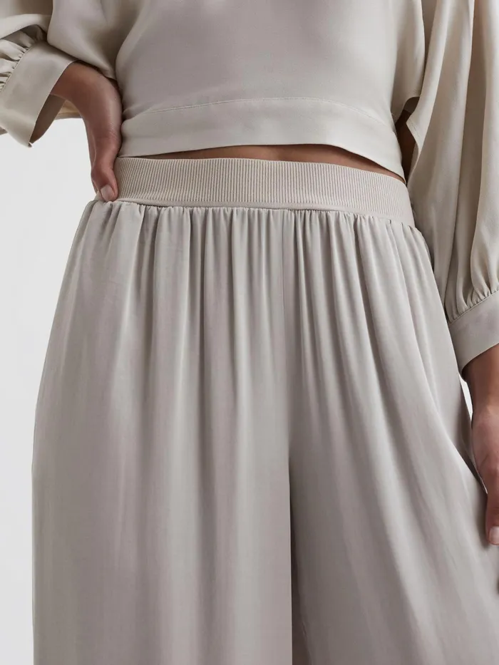 Reiss Trousers Imogen Wide Leg Elasticated Waist Trousers Neutral 8211 Women
