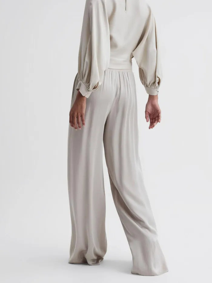 Reiss Trousers Imogen Wide Leg Elasticated Waist Trousers Neutral 8211 Women