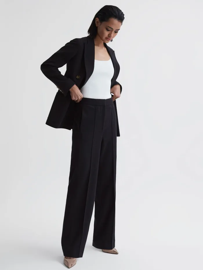 Reiss Trousers Iria Wool Blend Wide Leg Trousers Navy 8211 Women