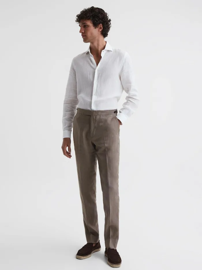 Reiss Trousers Kin Linen Formal Trousers Airforce Blue 8211 Men