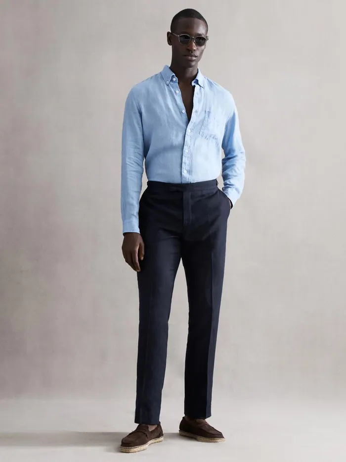 Reiss Trousers Kin Linen Formal Trousers Navy 8211 Men