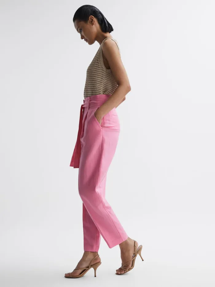 Reiss Trousers Kylee High Rise Belted Tapered Trousers Pink 8211 Women