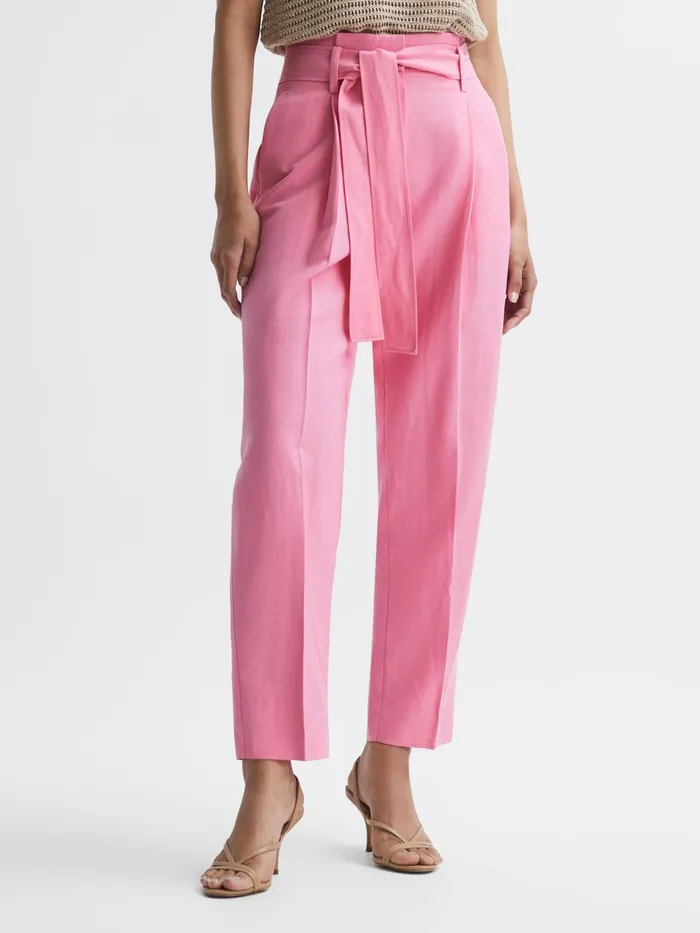 Reiss Trousers Kylee High Rise Belted Tapered Trousers Pink 8211 Women