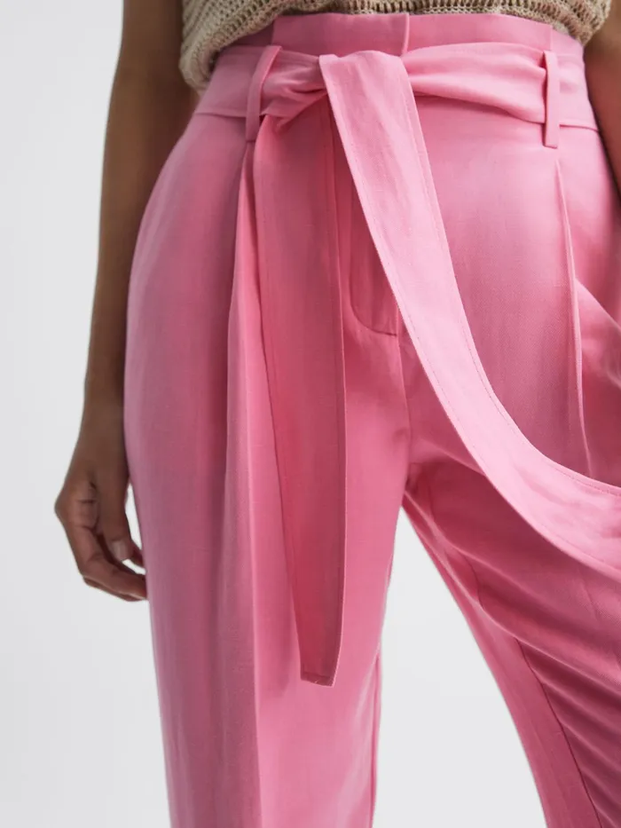 Reiss Trousers Kylee High Rise Belted Tapered Trousers Pink 8211 Women