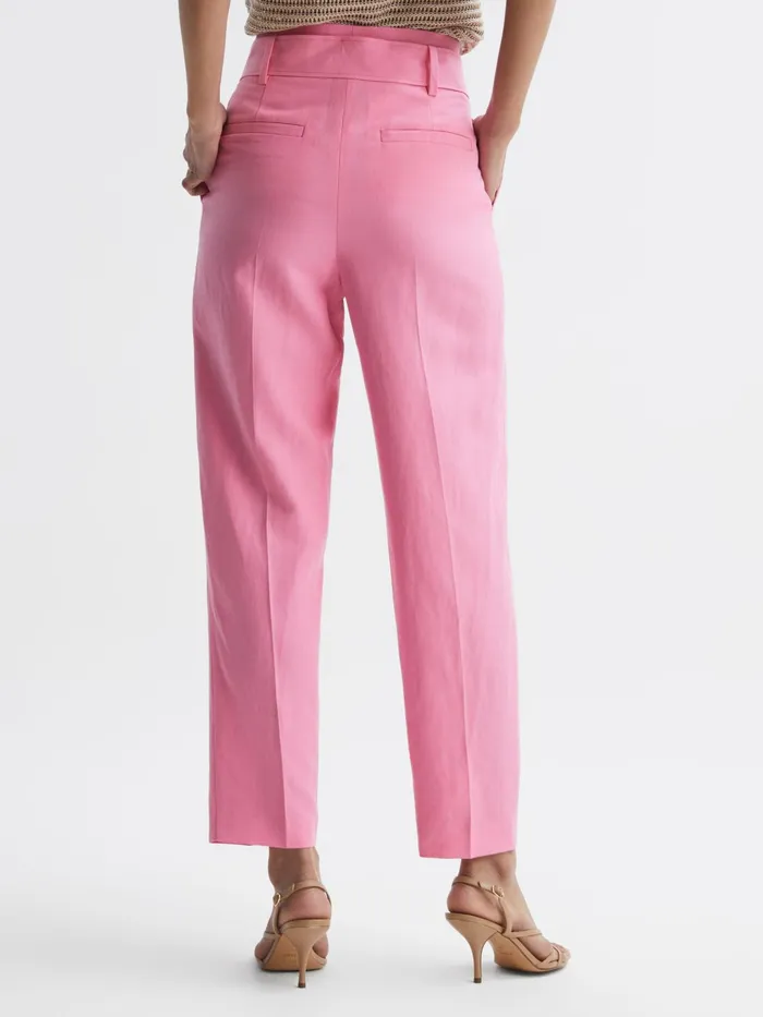 Reiss Trousers Kylee High Rise Belted Tapered Trousers Pink 8211 Women